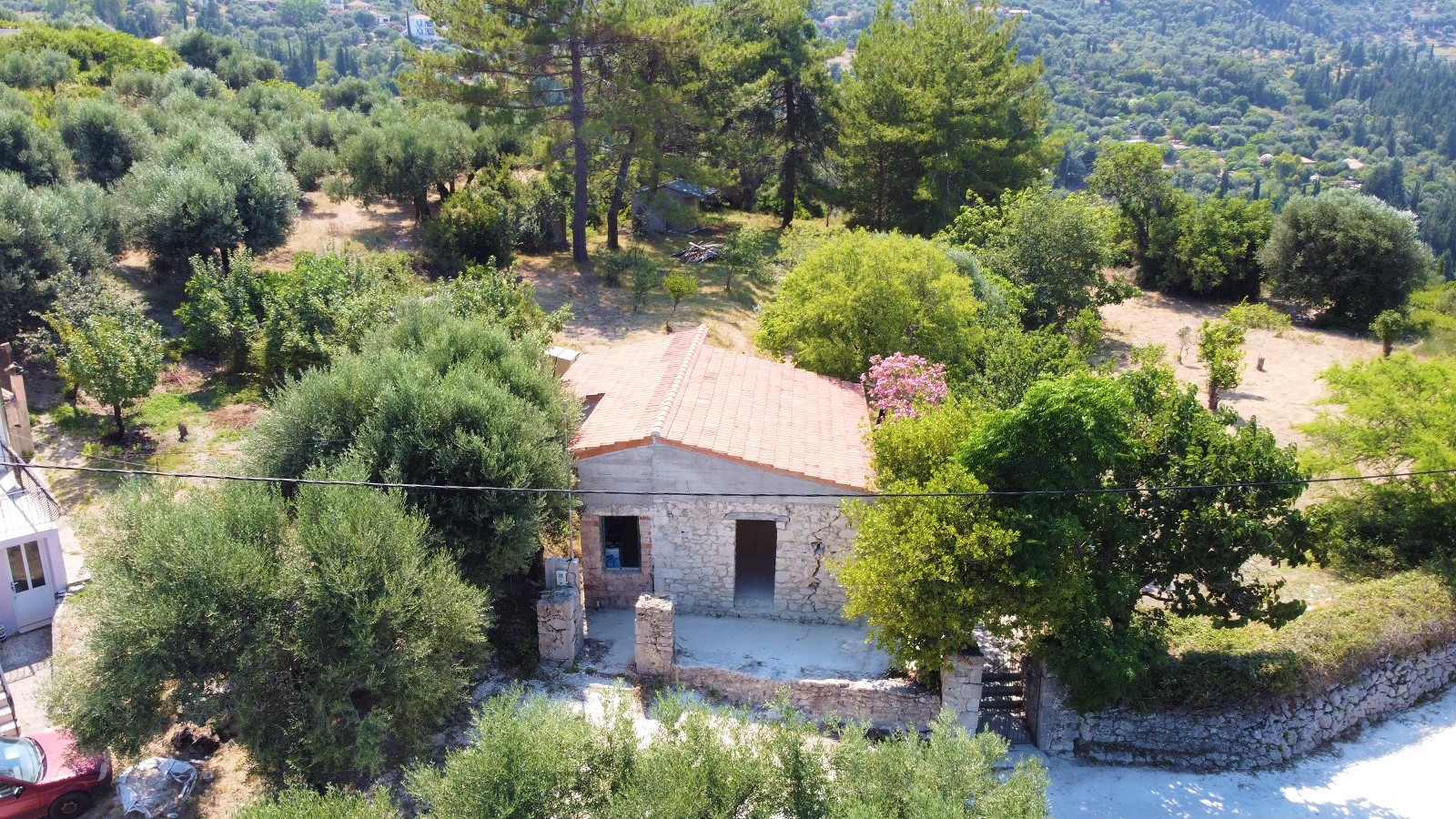 Drone of house for sale on Ithaca Greece, Ag saranta