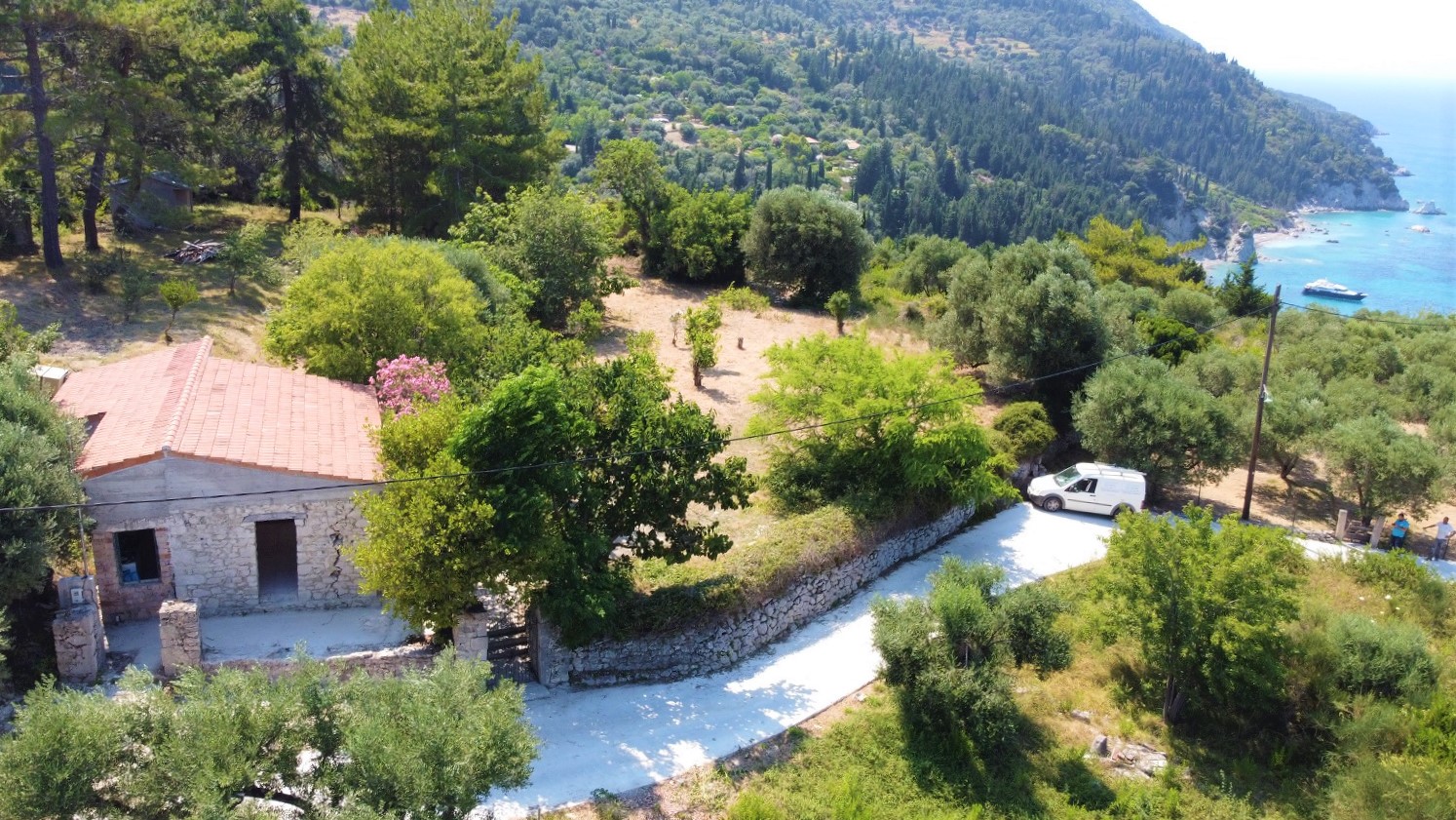 Drone of house for sale on Ithaca Greece, Ag saranta