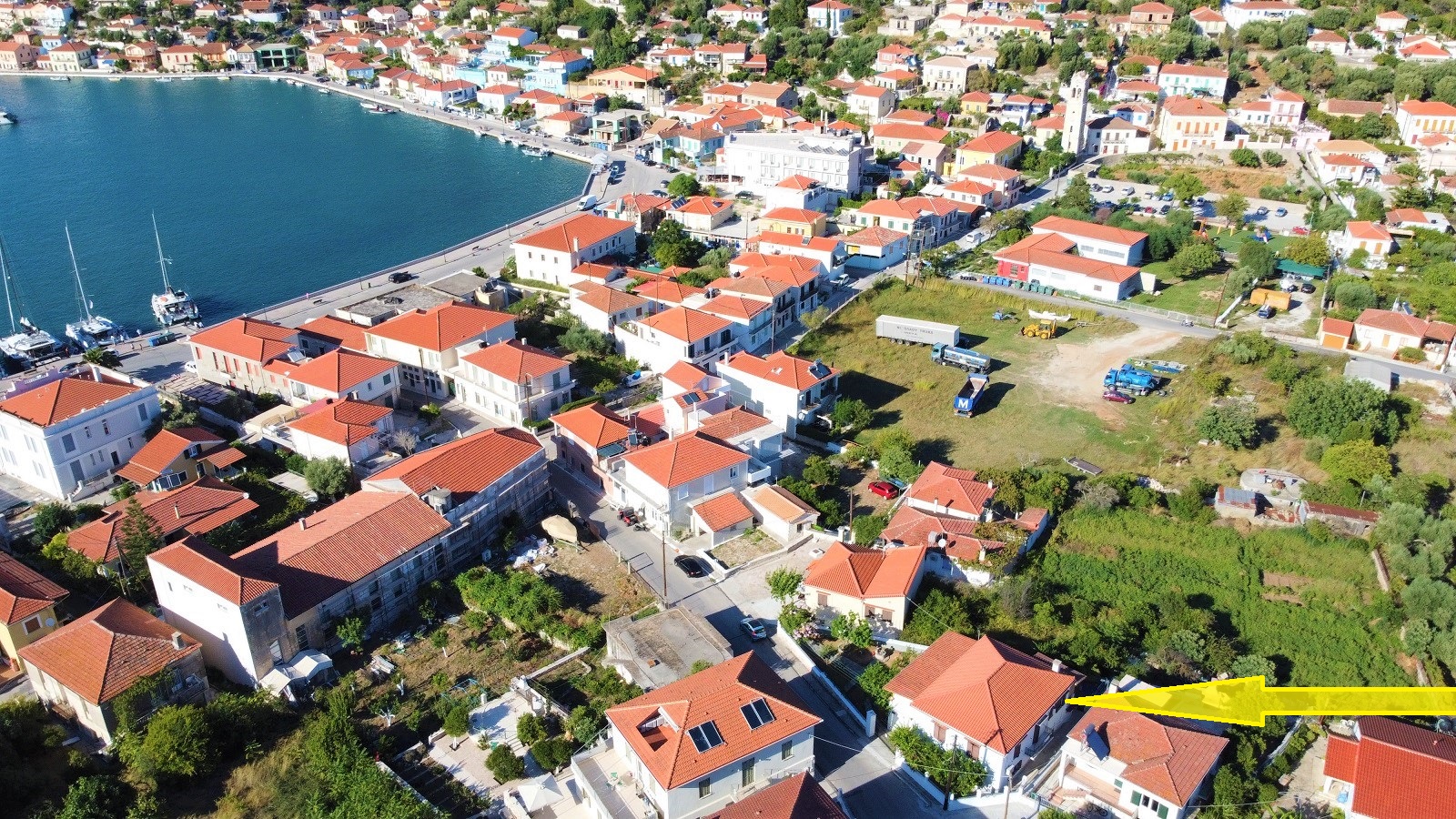 Aerial view of house for sale on Ithaca, Greece, Vathi
