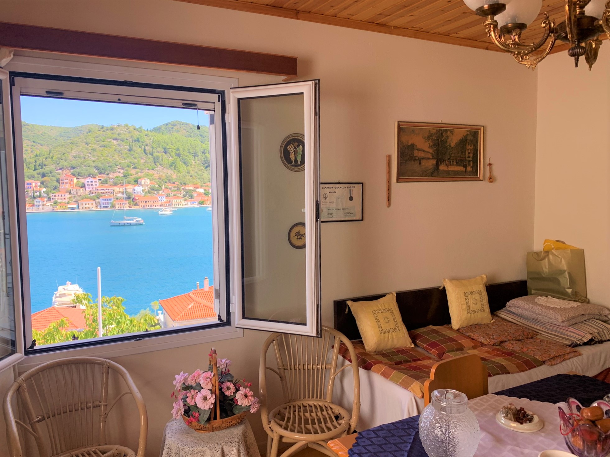 Bedroom and views of house for sale on Ithaca Greece, Vathi