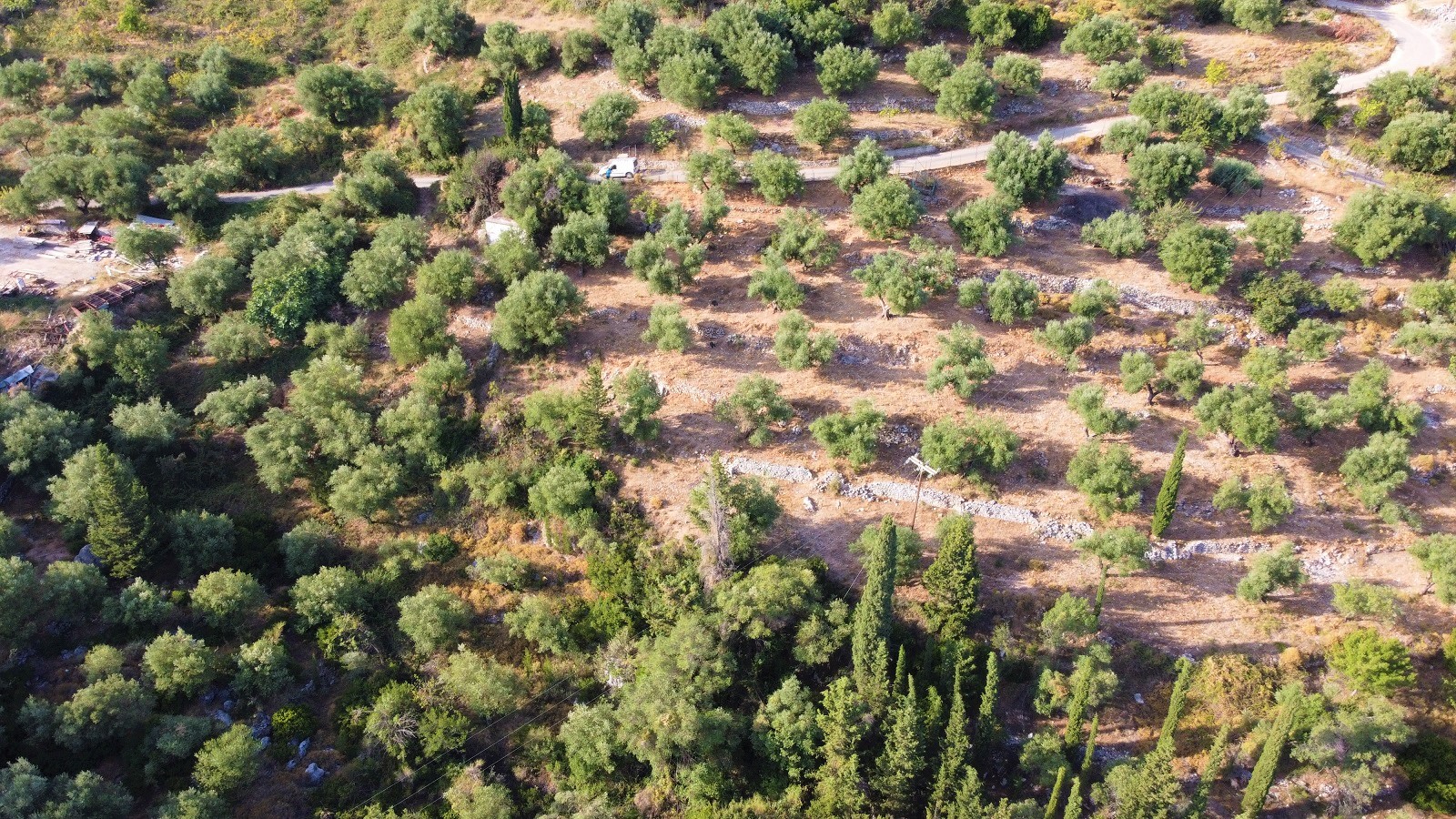 Aerial view of land for sale on Ithaca, Greece, Vathi