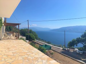 Patio and views from house for rent on Ithaca Greece, Lefk