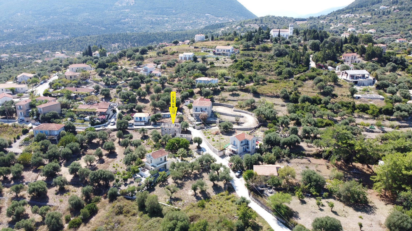 Aerial view of land for sale on Ithaca, Greece, Ag. Saranta