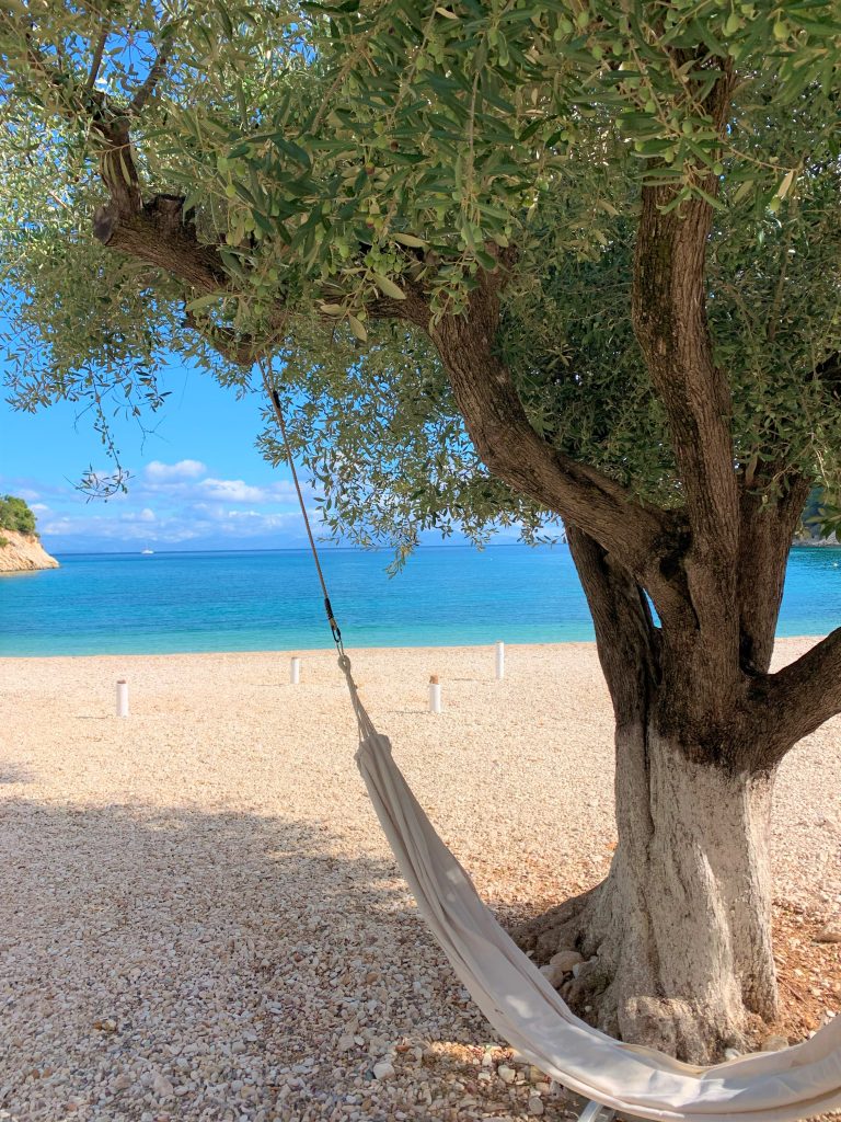 hammock at birthday party, Filiatro Beach, Ithaca Greece