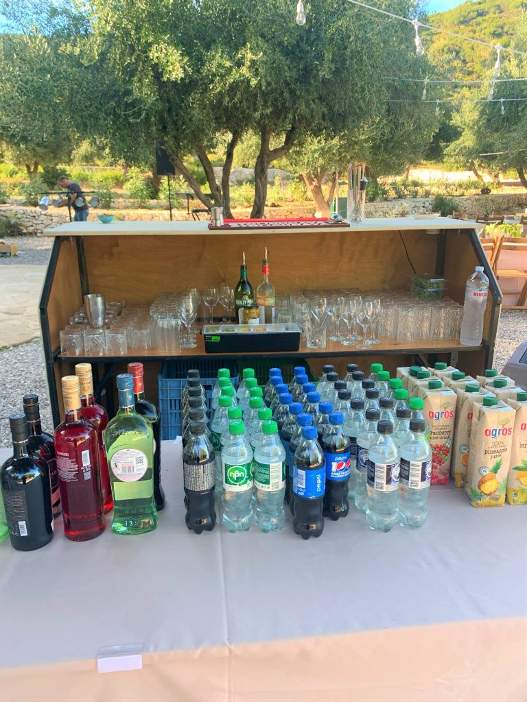 open bar by Mythos catering, Birthday Party, Filiatro Beach, Ithaca Greece