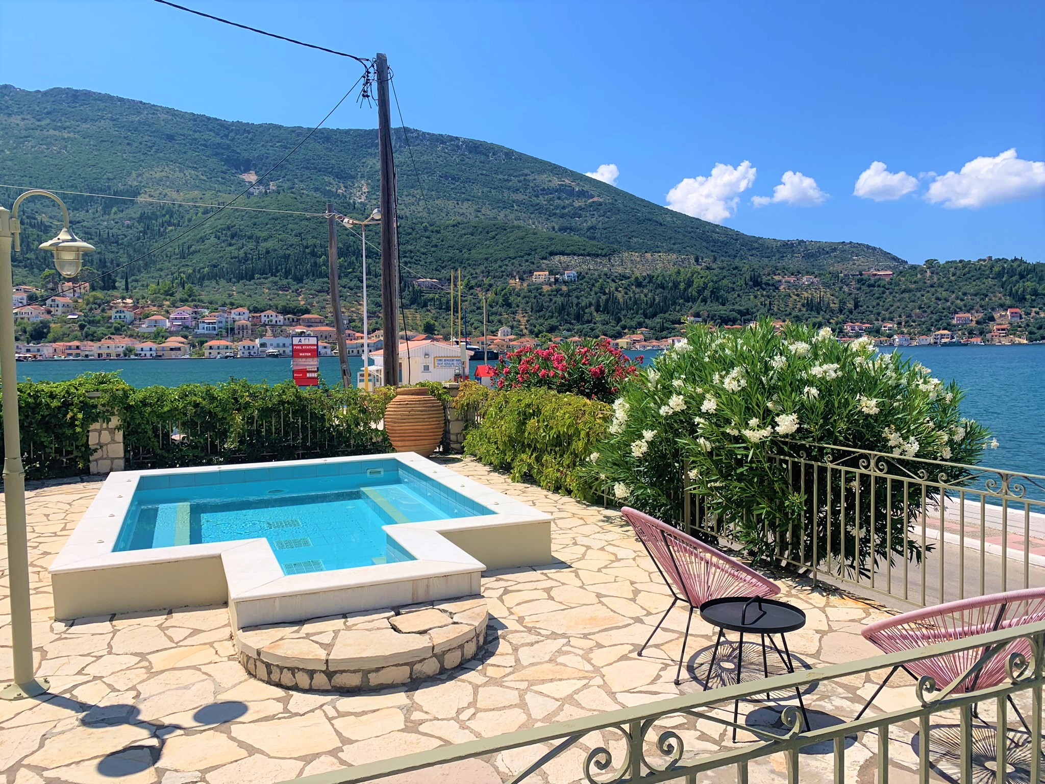 Pool area of hotel for sale on Ithaca Greece, Vathi