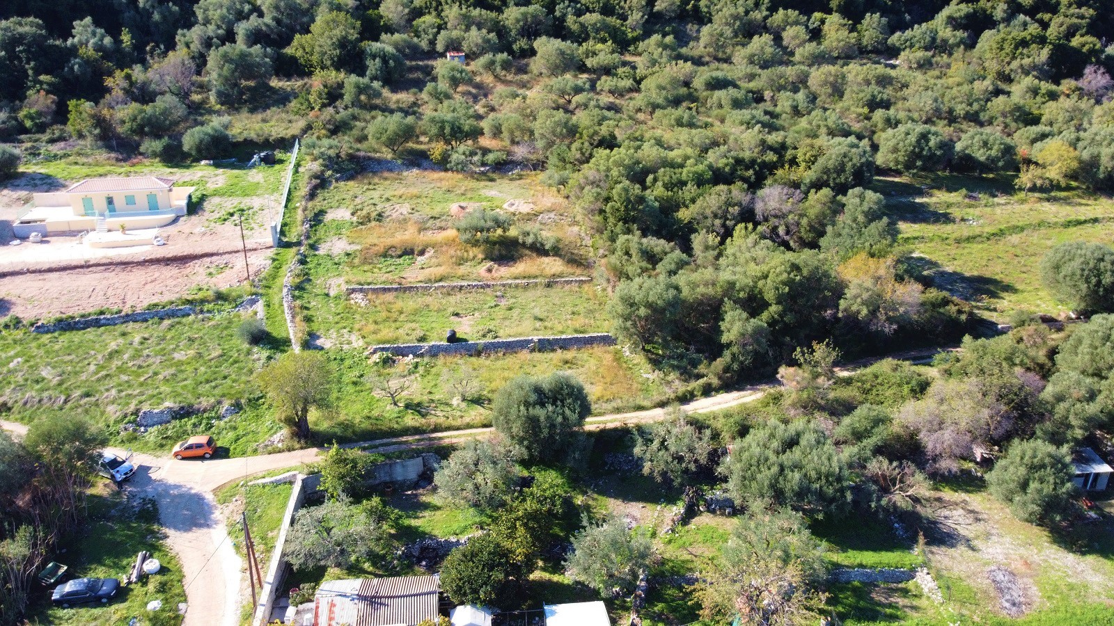 Aerial view of land with building license for sale on Ithaca Greece, Kolleri