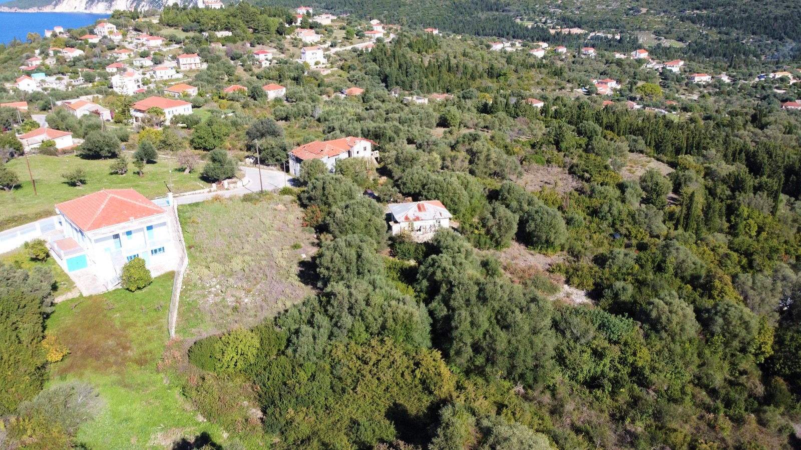 Aerial views of land for sale on Ithaca, Greece, Platrithias