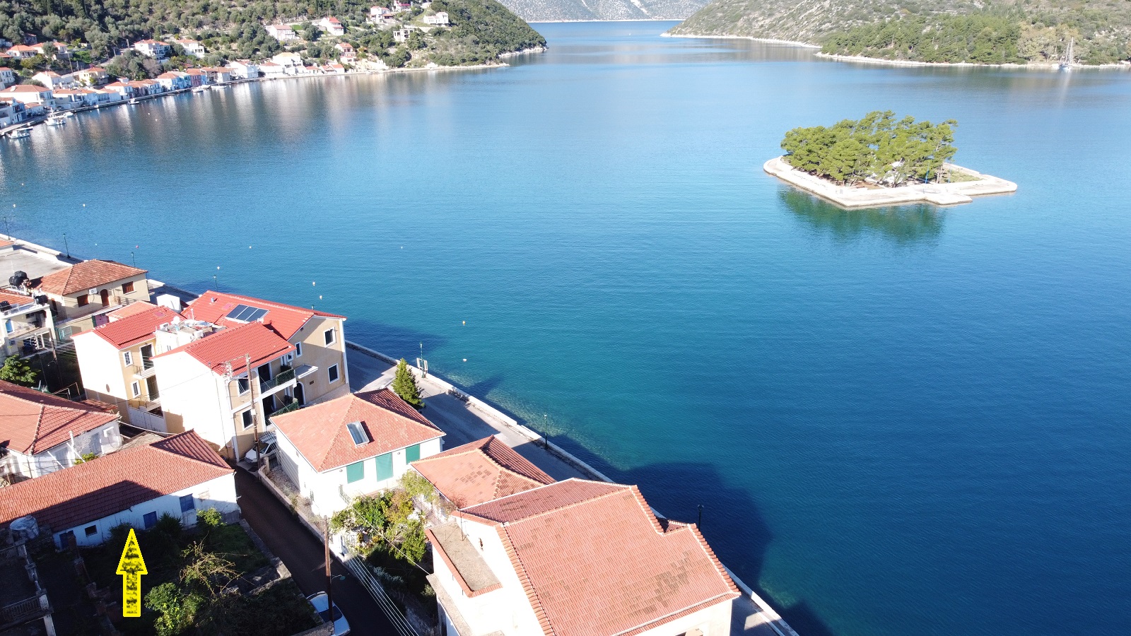 Aerial view and location of house for sale in Ithaca Greece, Vathi