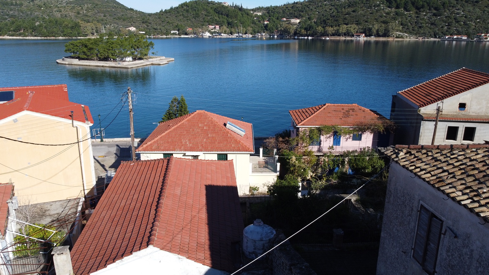 Aerial view of house for sale in Ithaca Greece, Vathi