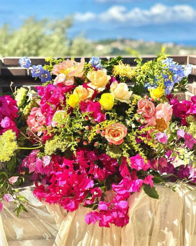 Flower arrangement at wedding ceremony on Ithaca Greece