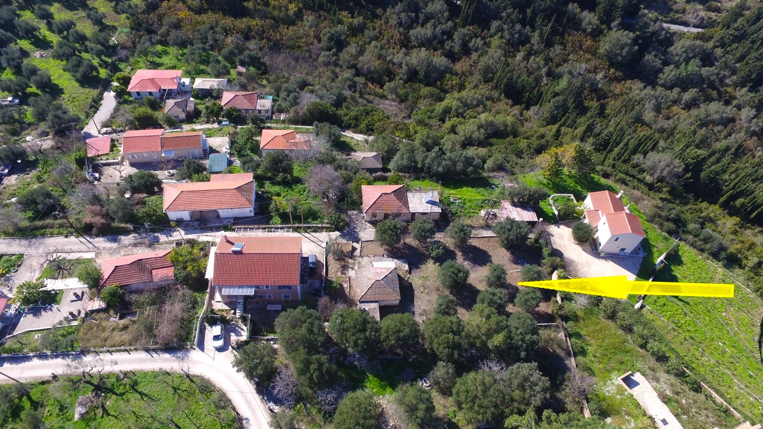 Aerial views and garden location of house for sale in Ithaca Greece, Platrithya
