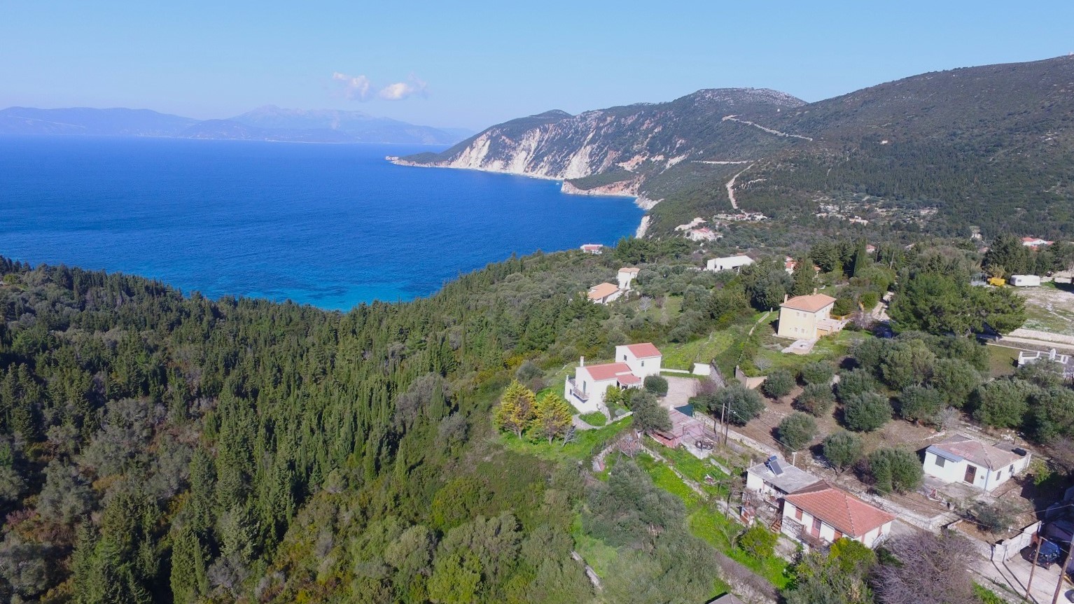 Aerial views of house for sale in Ithaca Greece, Platrithya