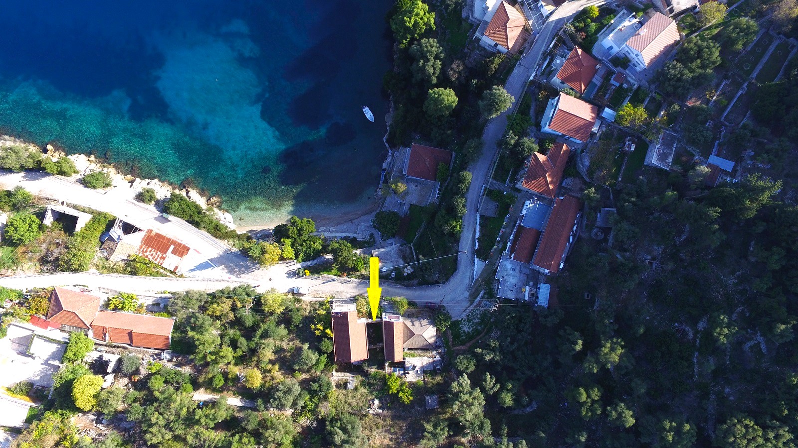 Aerial views and location of ruin for sale in Ithaca Greece, Kioni