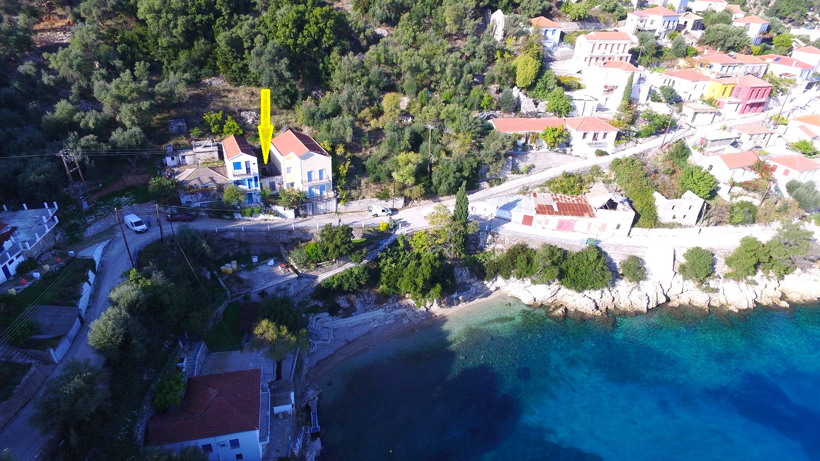 Aerial views and location of ruin for sale in Ithaca Greece, Kioni