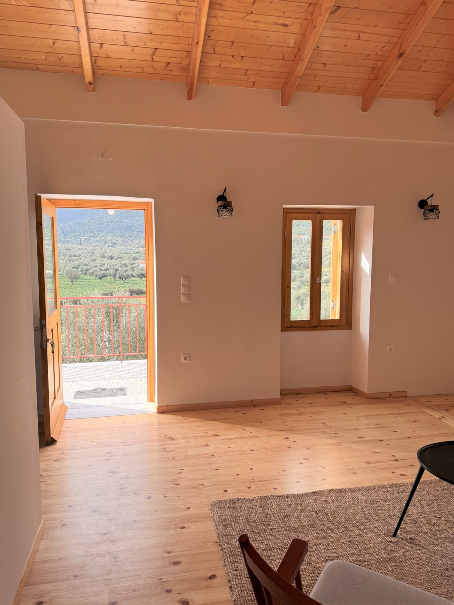 Front door and living room of house for rent on Ithaca Greece, Vathi