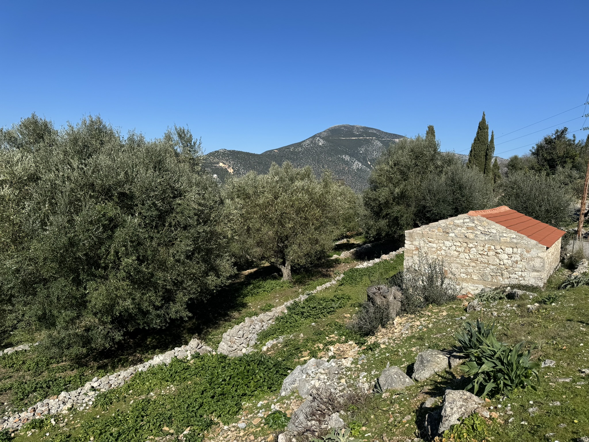 Stone dwelling and views of land for sale on Ithaca Greece, Piso Aetos