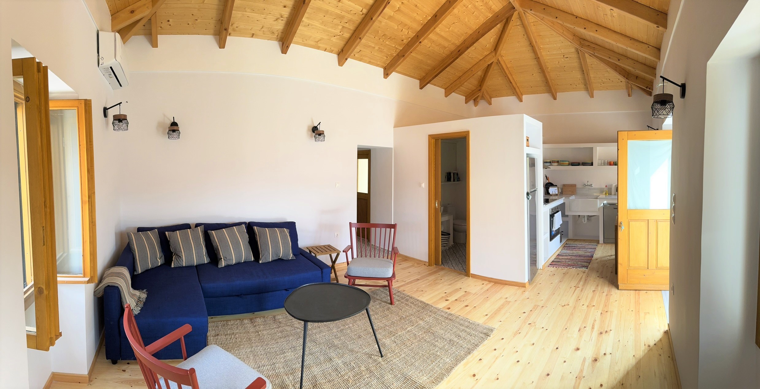 Panoramic view of kitchen of living room of house for rent in Ithaca Greece Vathi