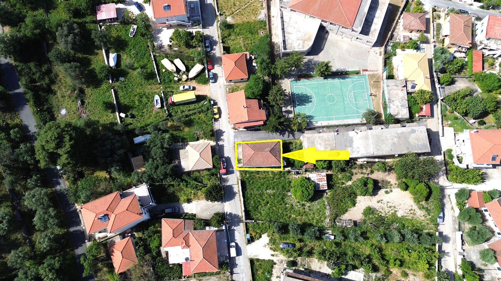 Aerial views, border and location of house for sale in Ithaca Greece, Vathi