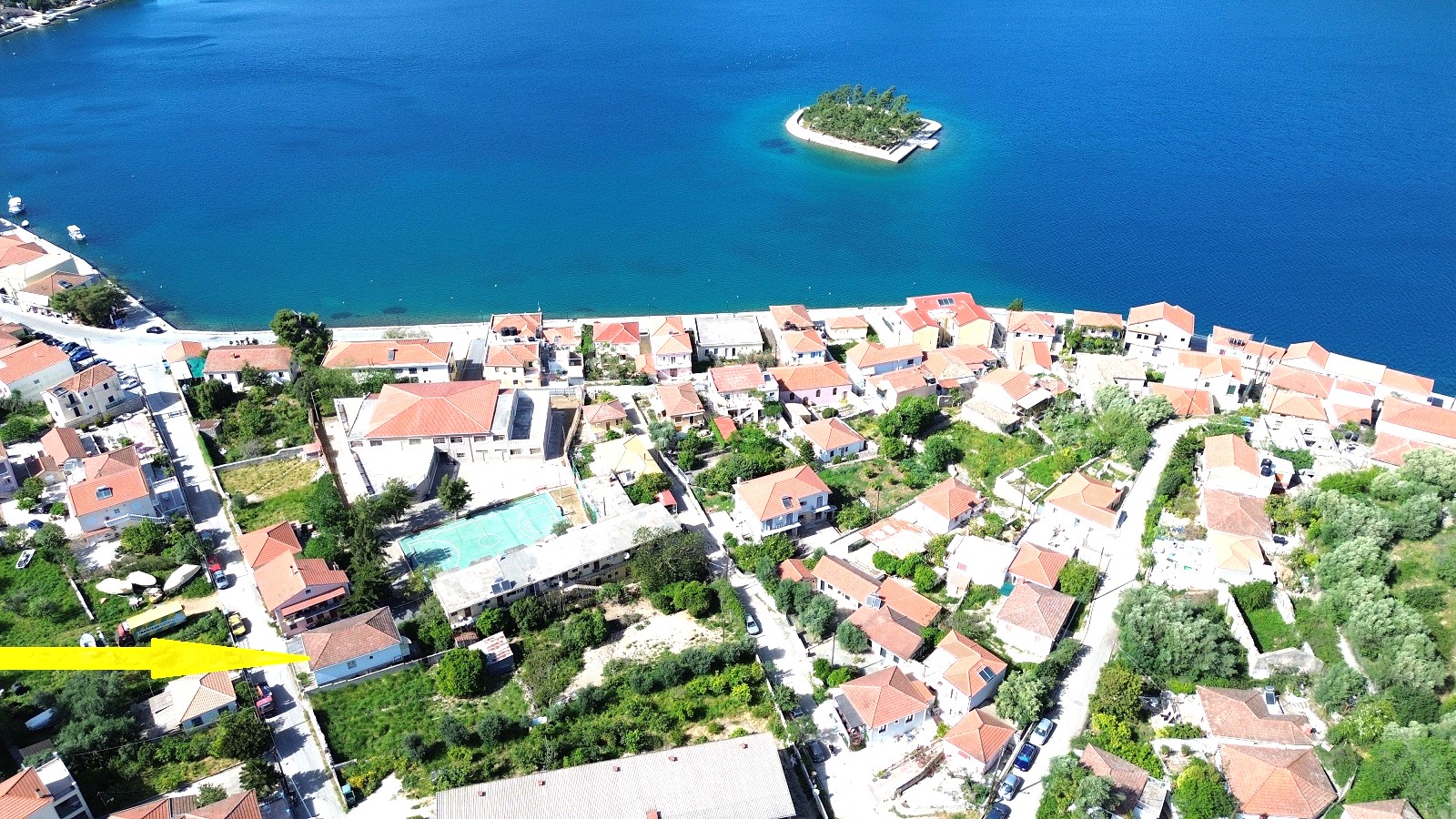 Aerial views and location of house for sale in Ithaca Greece, Vathi