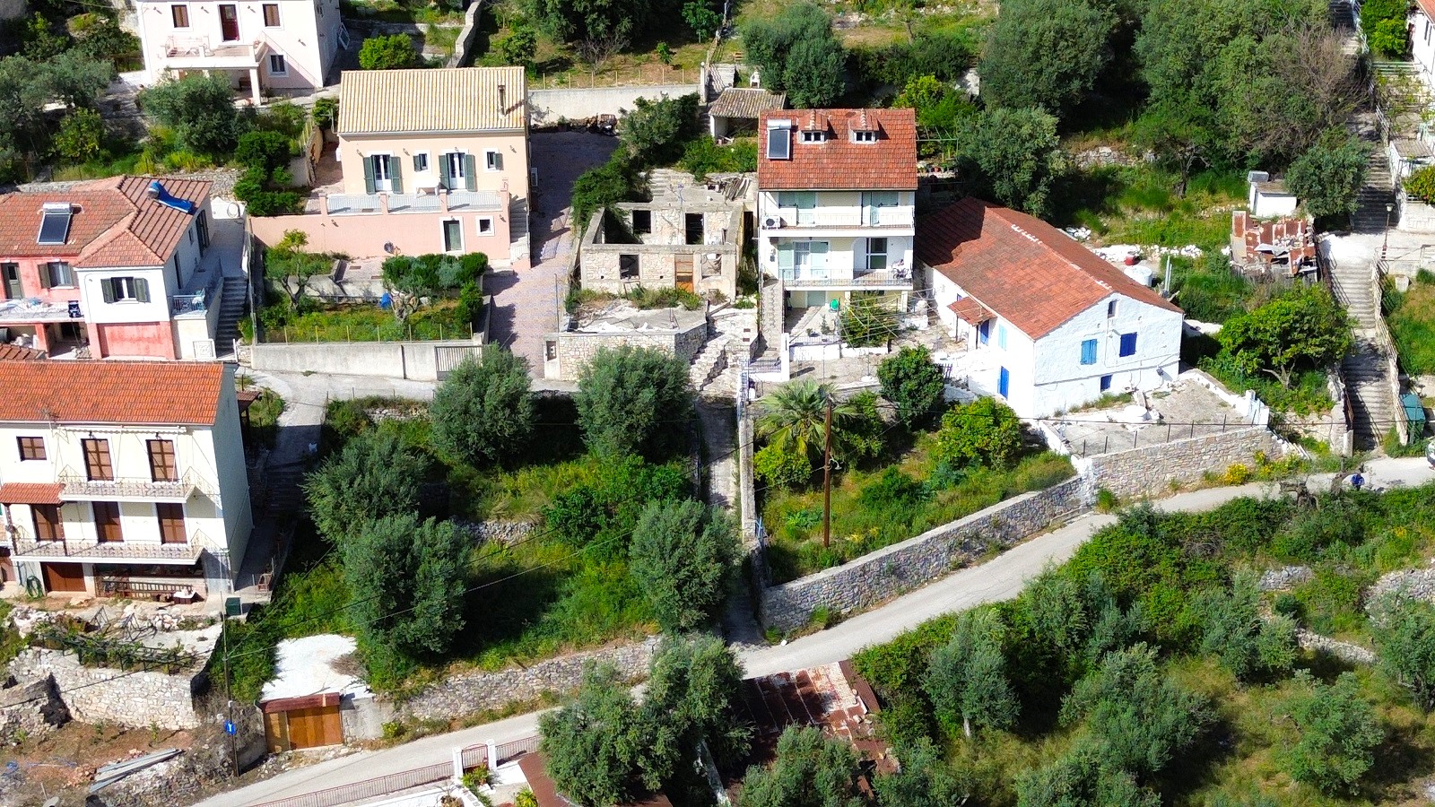 Aerial view of land with building license for sale in Ithaca Greece, Vathi