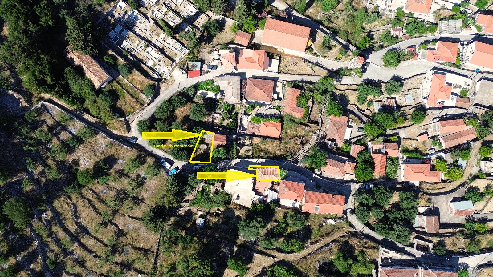Aerial views and borders of house and land for sale in Ithaca Greece Perachori
