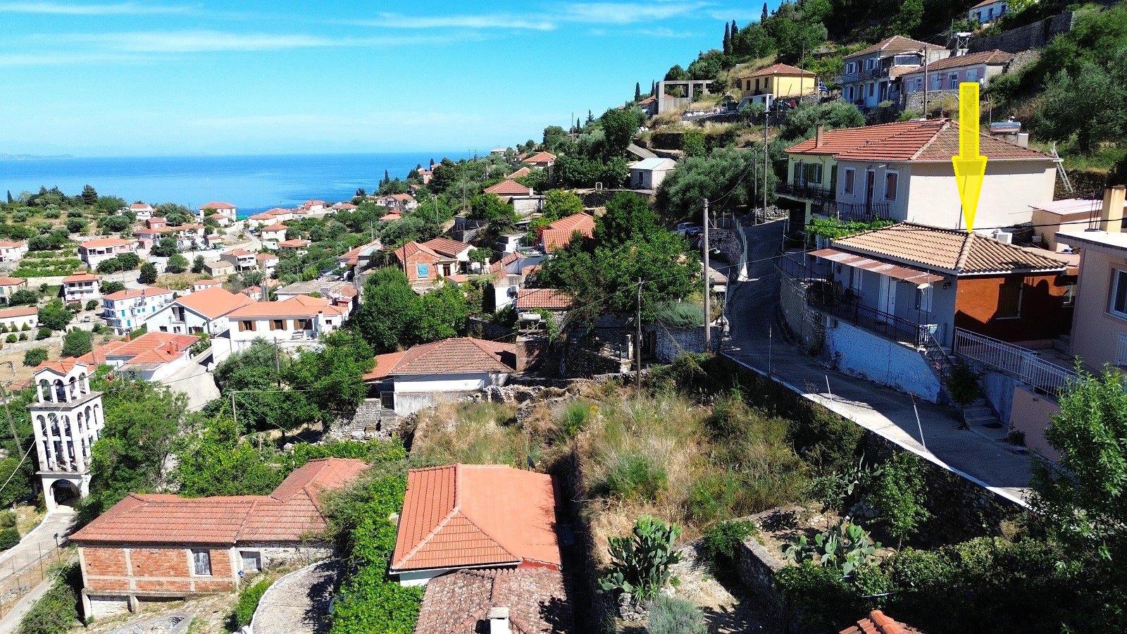 Aerial views and location of house for sale in Ithaca Greece Perachori