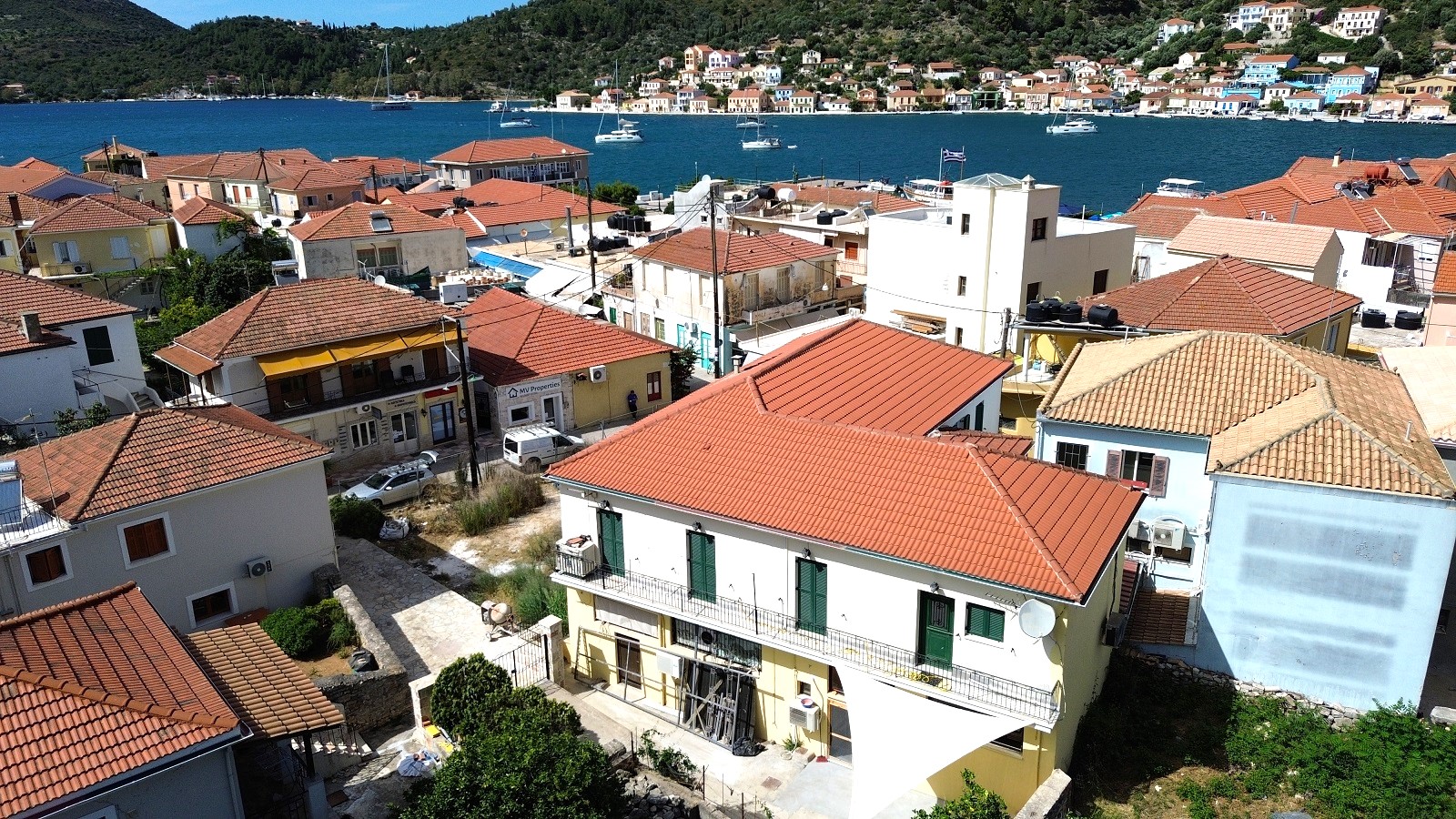 Aerial views of house for sale in Ithaca Greece Vathi