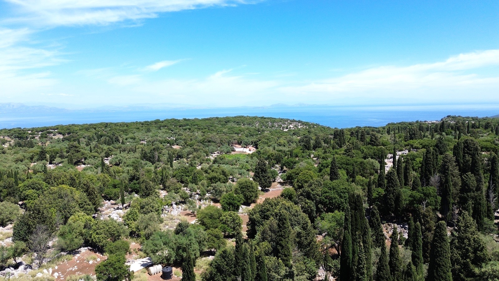 Aerial views of land for sale in Ithaca Greece Anoghi