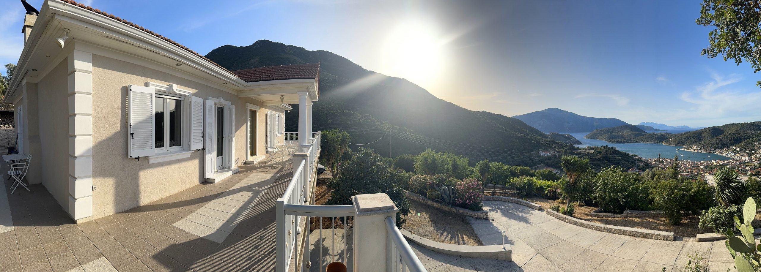 Panoramic view of villa with pool for rent in Ithaca Greece Perachori
