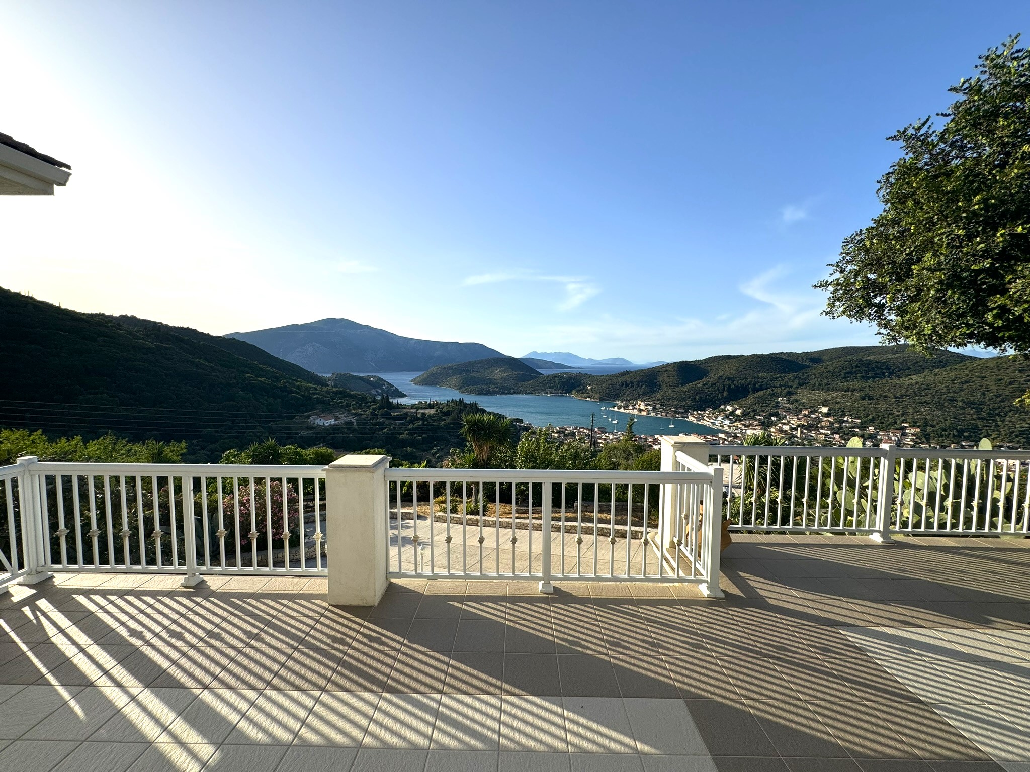 View from balcony of villa with pool for rent in Ithaca Greece Perachori