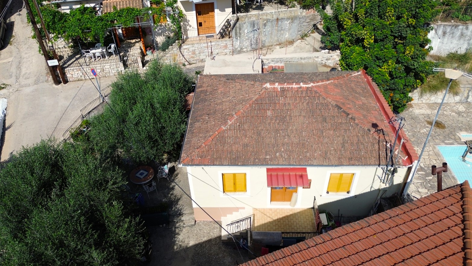 Aerial views of house for sale in Ithaca Greece Vathi