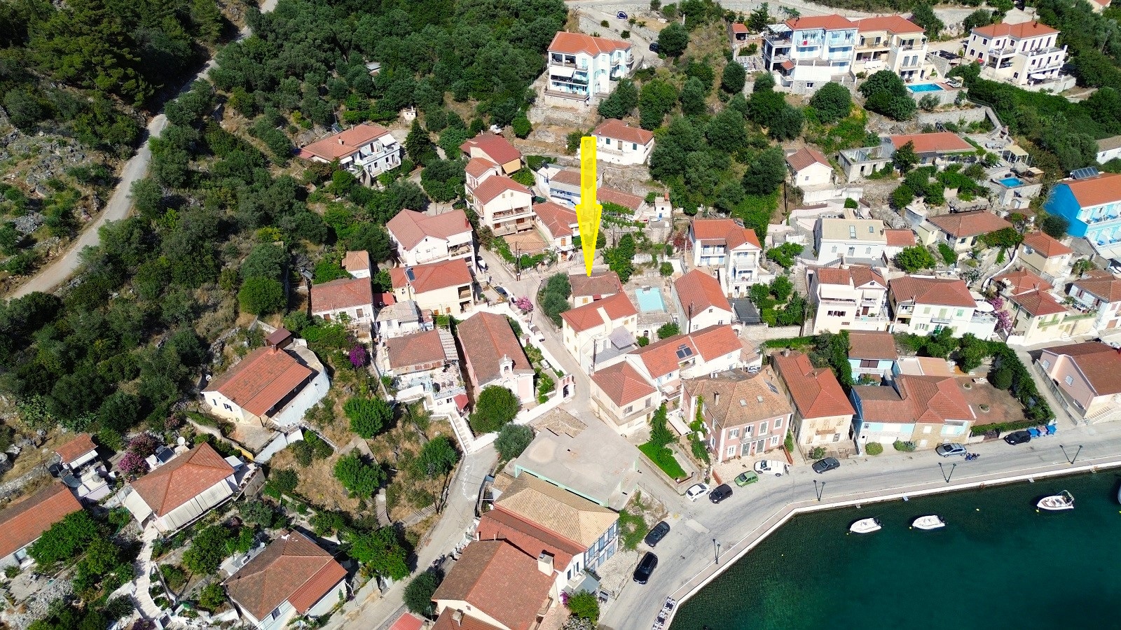 Aerial views and location of house for sale in Ithaca Greece Vathi