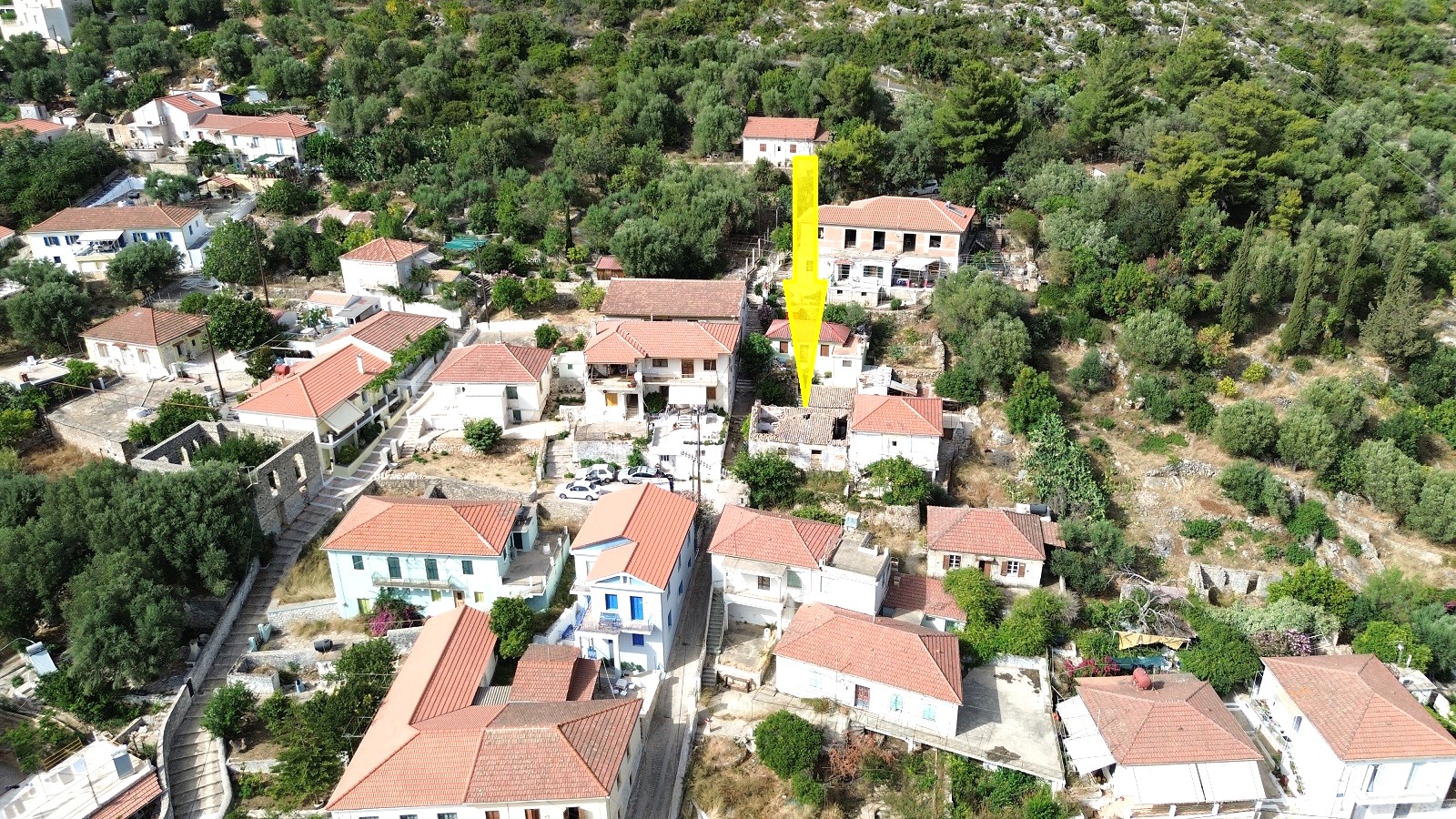 Aerial view and location of house for sale in Ithaca Greece Vathi