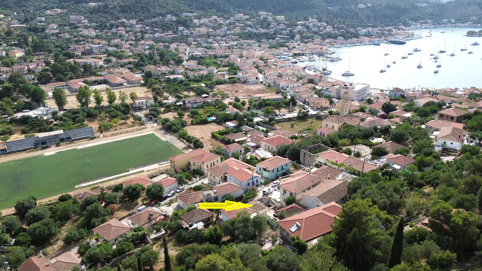 Aerial view and location of house for sale in Ithaca Greece Vathi