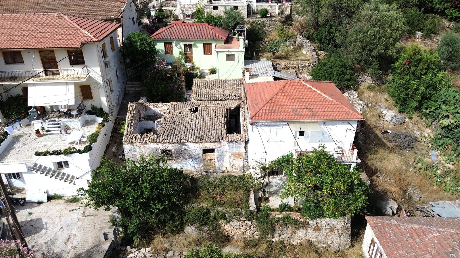 Aerial view of house for sale in Ithaca Greece Vathi