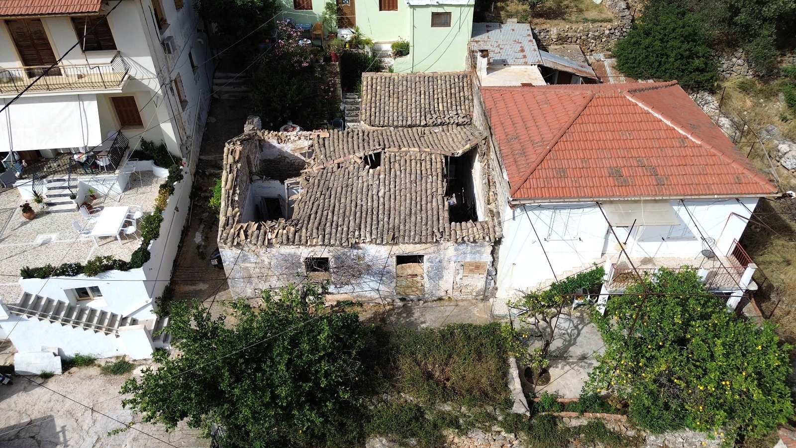 Aerial view of house for sale in Ithaca Greece Vathi