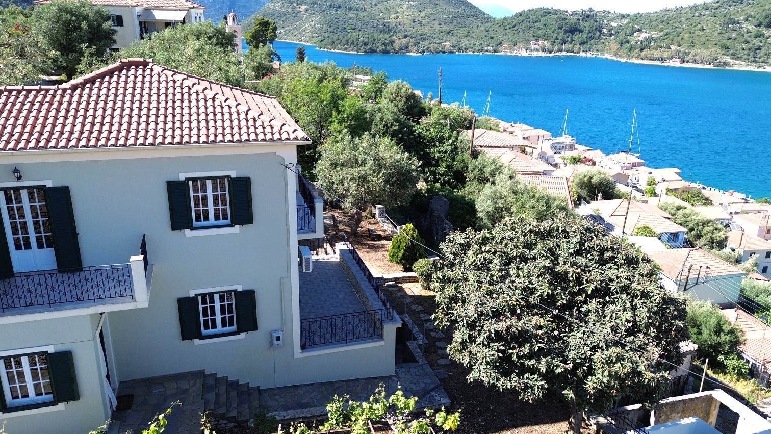 Aerial view of house for sale in Ithaca Greece Vathi