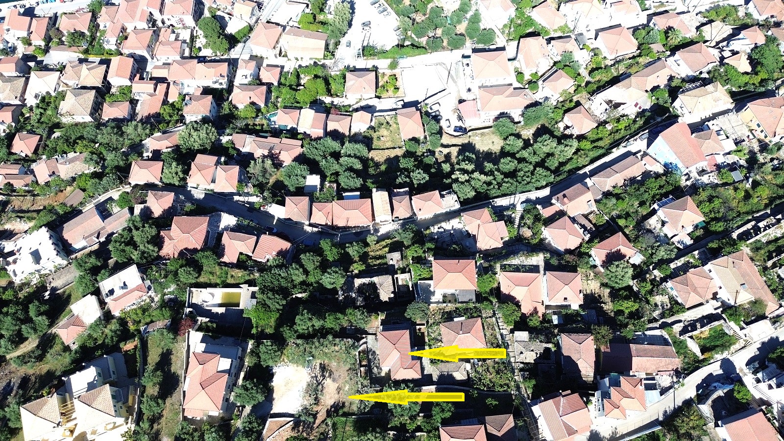 Aerial view and location of house with garden for sale in Ithaca Greece Vathi