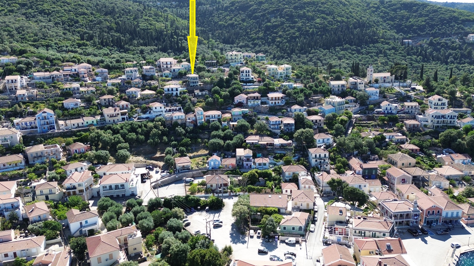 Aerial view and location of house for sale in Ithaca Greece Vathi