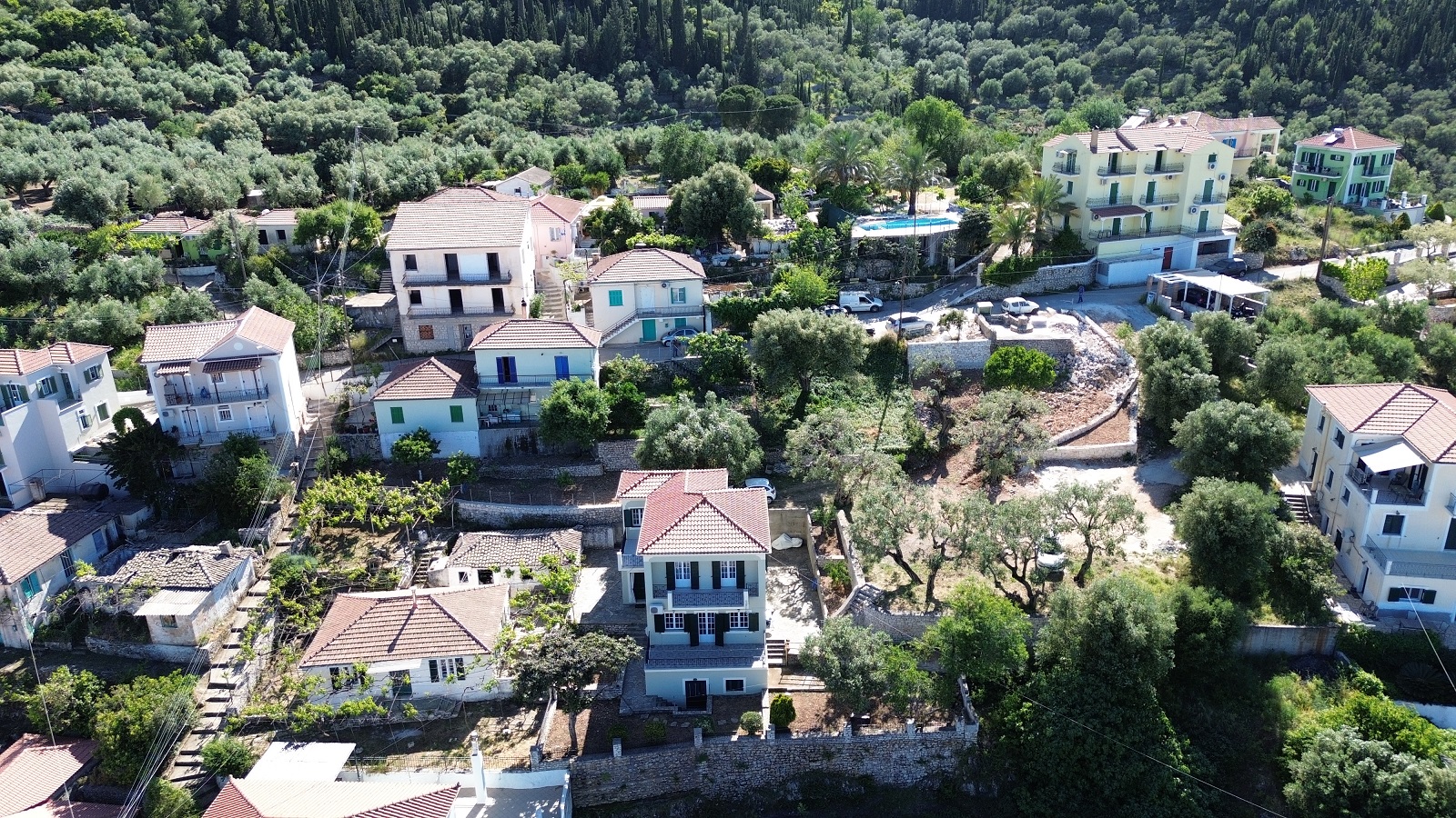 Aerial view of house for sale in Ithaca Greece Vathi