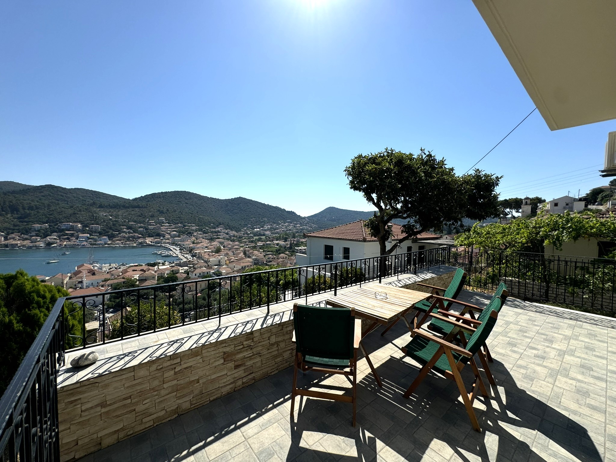 Ground floor veranda and views of house for sale in Ithaca Greece Vathi