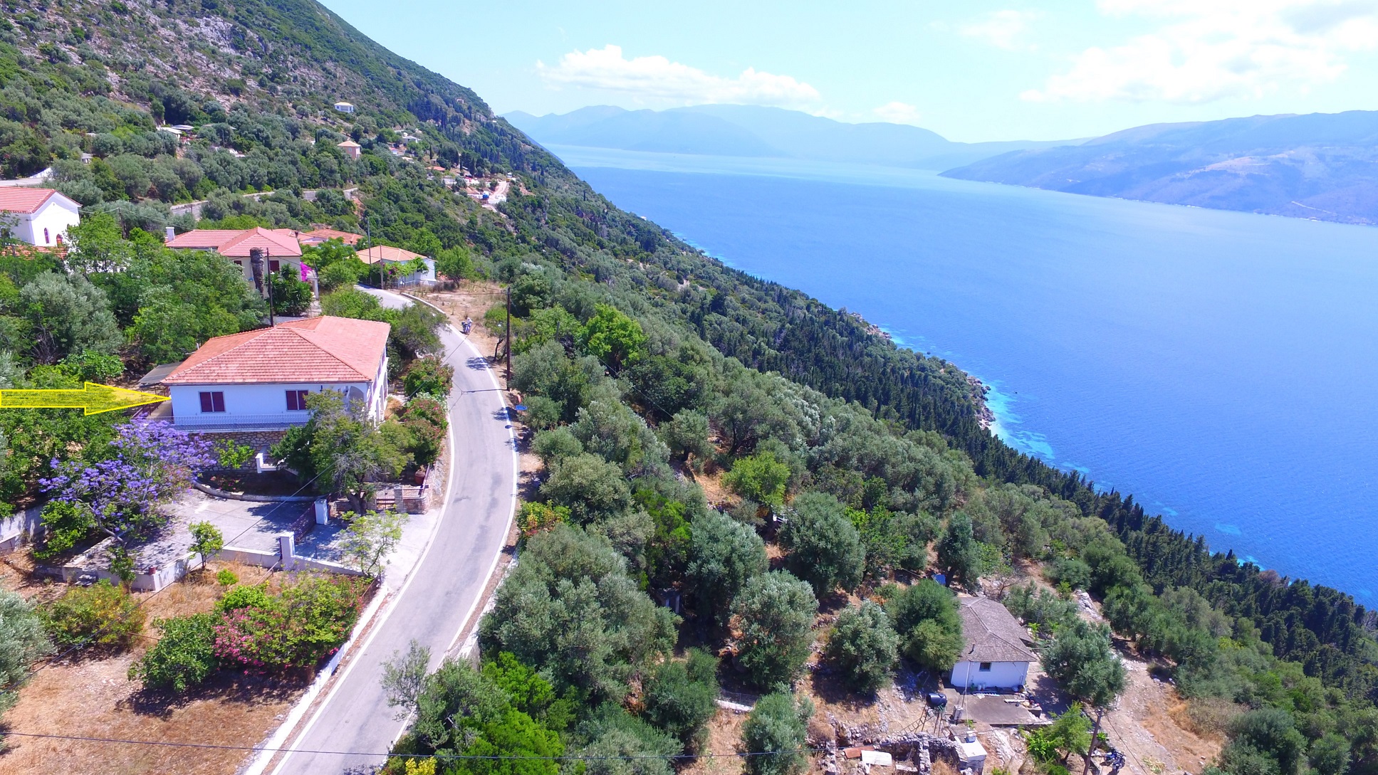 Aerial view and location of house for sale in Ithaca Greece Lefki