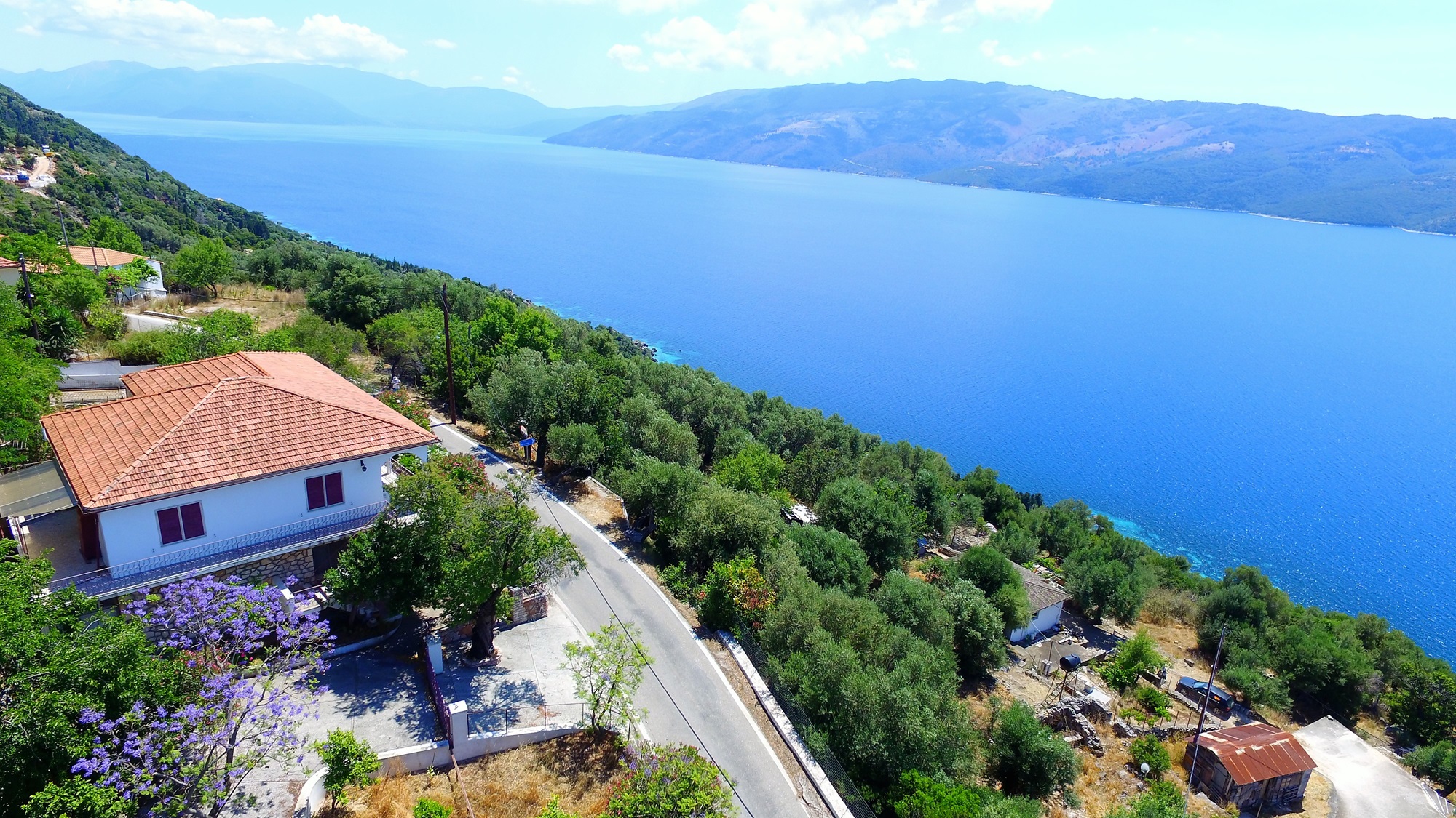 Aerial views of house for sale in Ithaca Greece Lefki