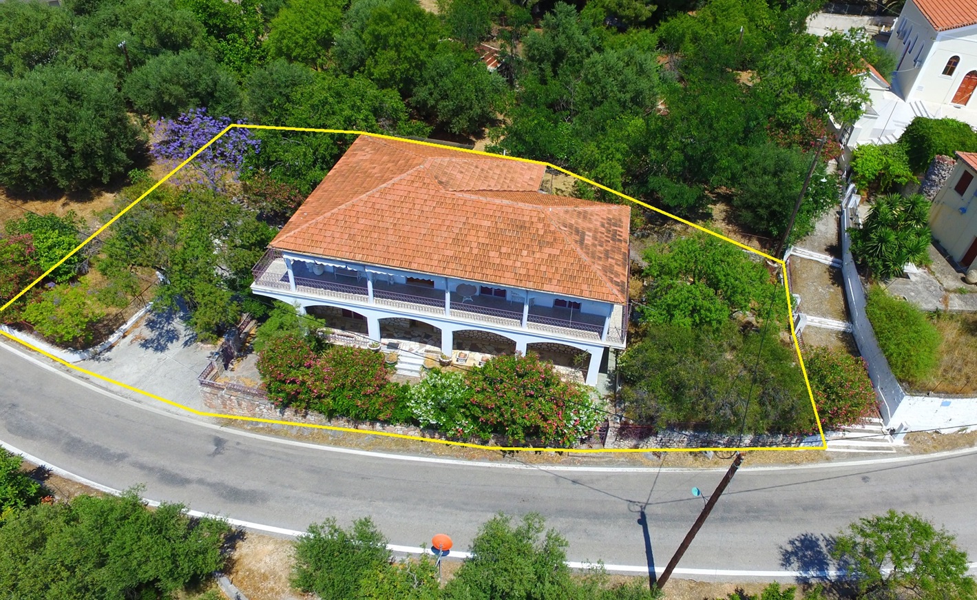 Aerial views and border of house for sale in Ithaca Greece Lefki