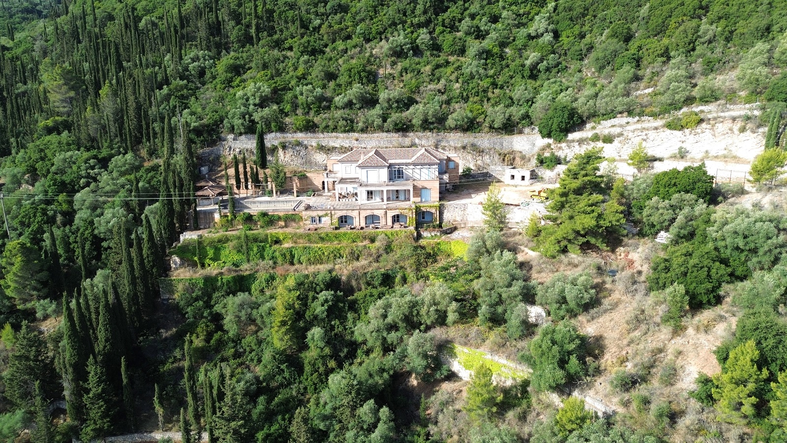 Aerial view of boutique hotel in Ithaca Greece Vathi