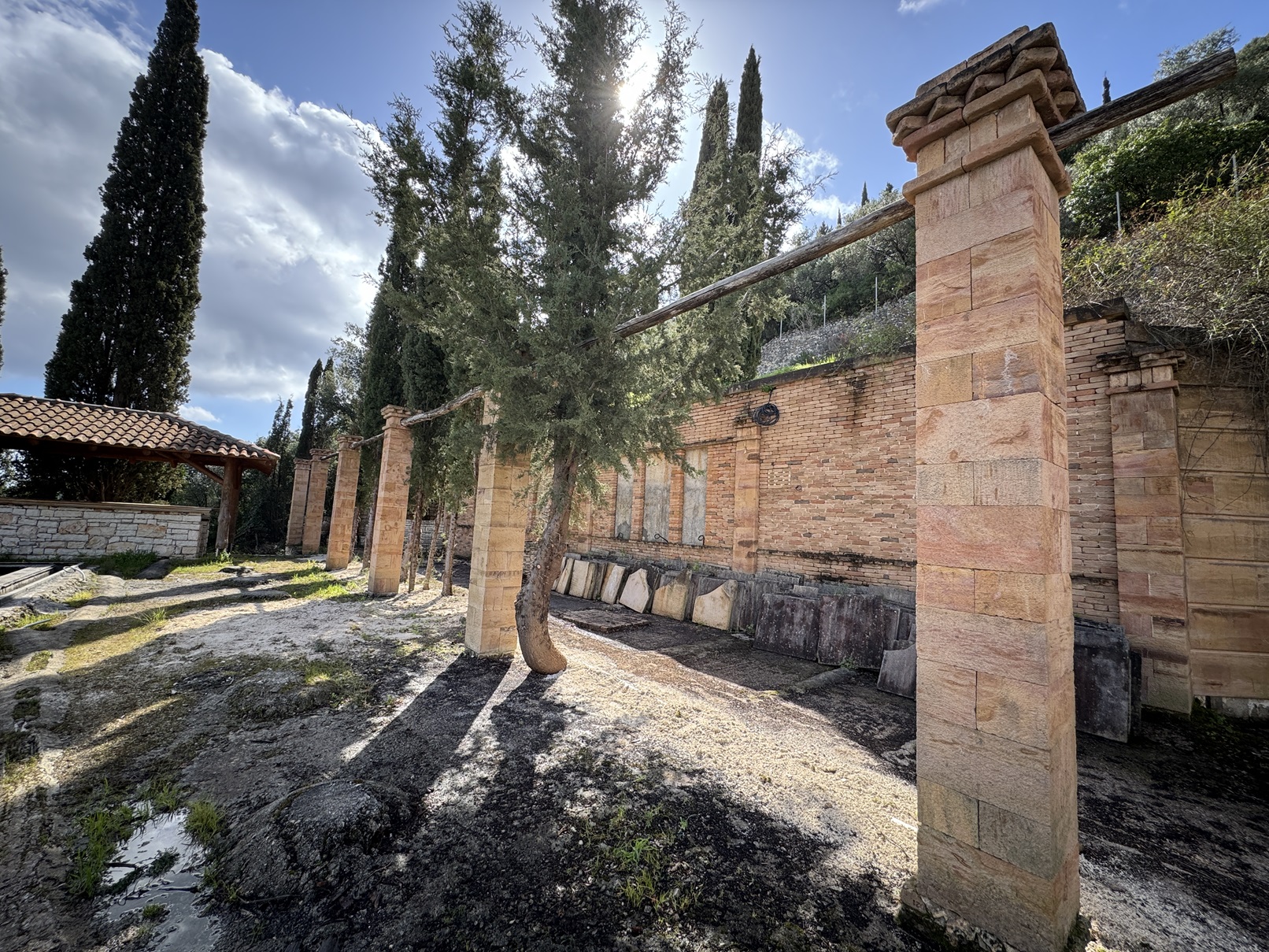 Outdoor pergola area of boutique hotel for sale in Ithaca Greece Vathi