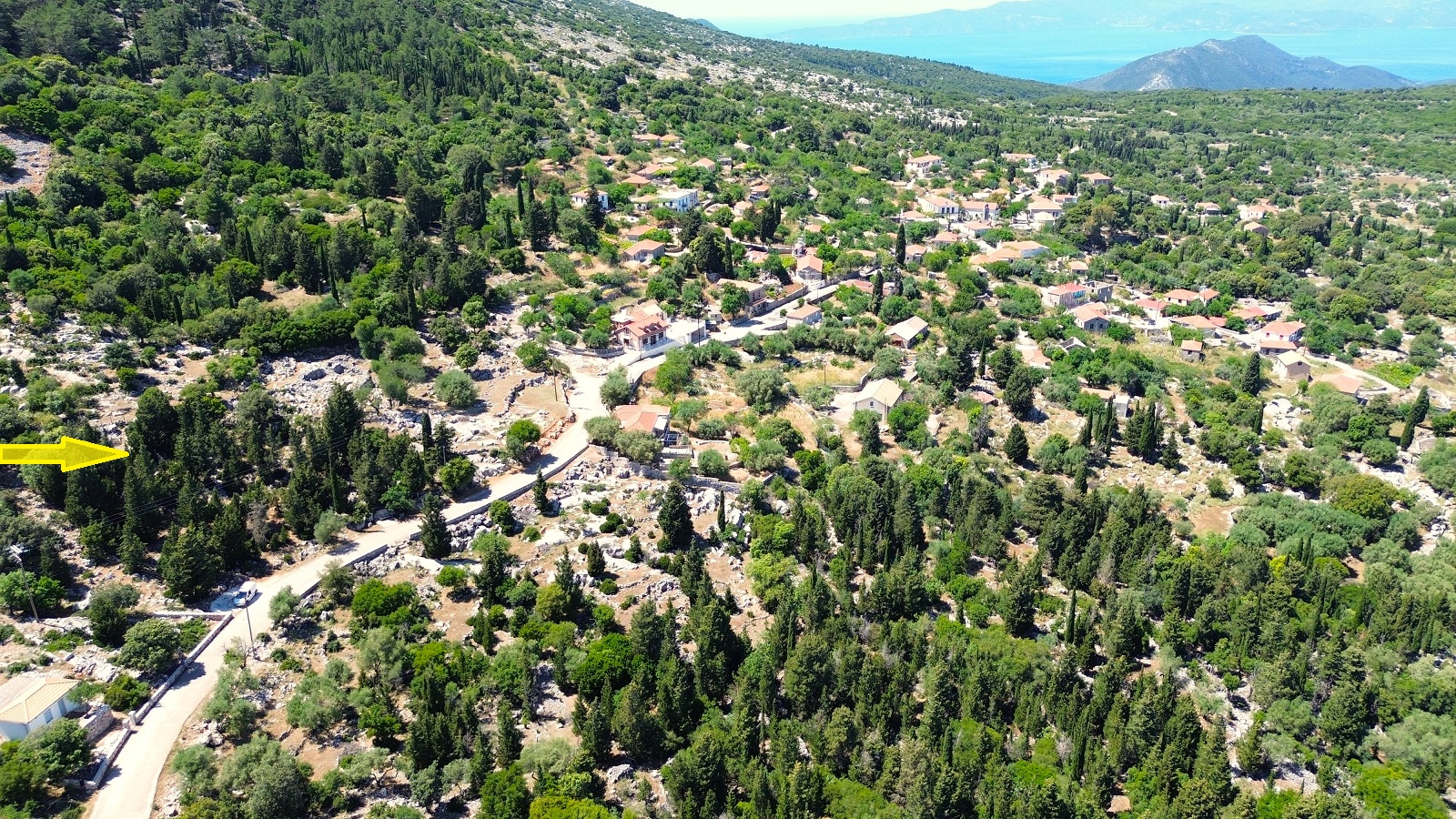 Aerial view and location of land for sale in Ithaca Greece Vathi