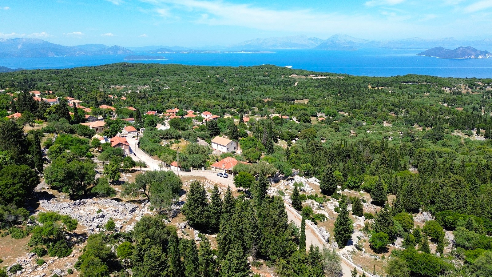 Aerial views of land for sale in Ithaca Greece Anoghi