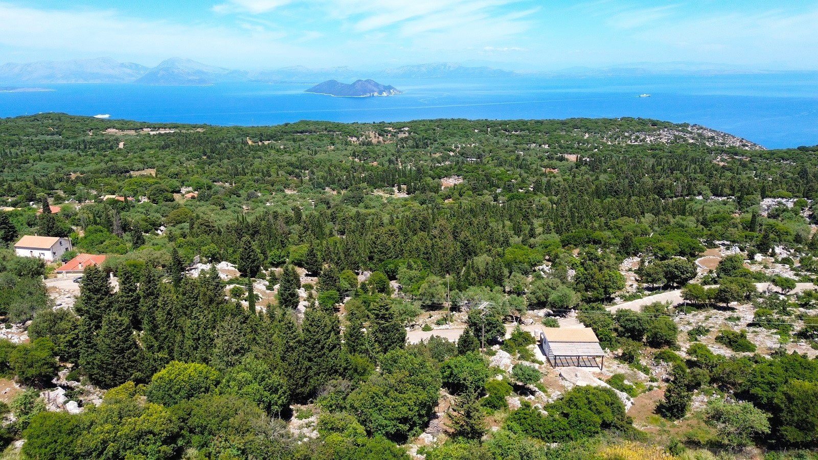 Aerial view of land for sale in Ithaca Greece Anoghi